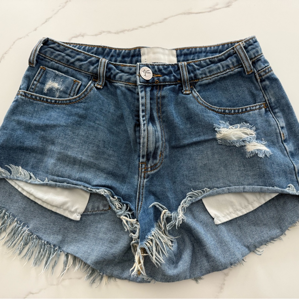 One Teaspoon Blue Distressed Jean Shorts